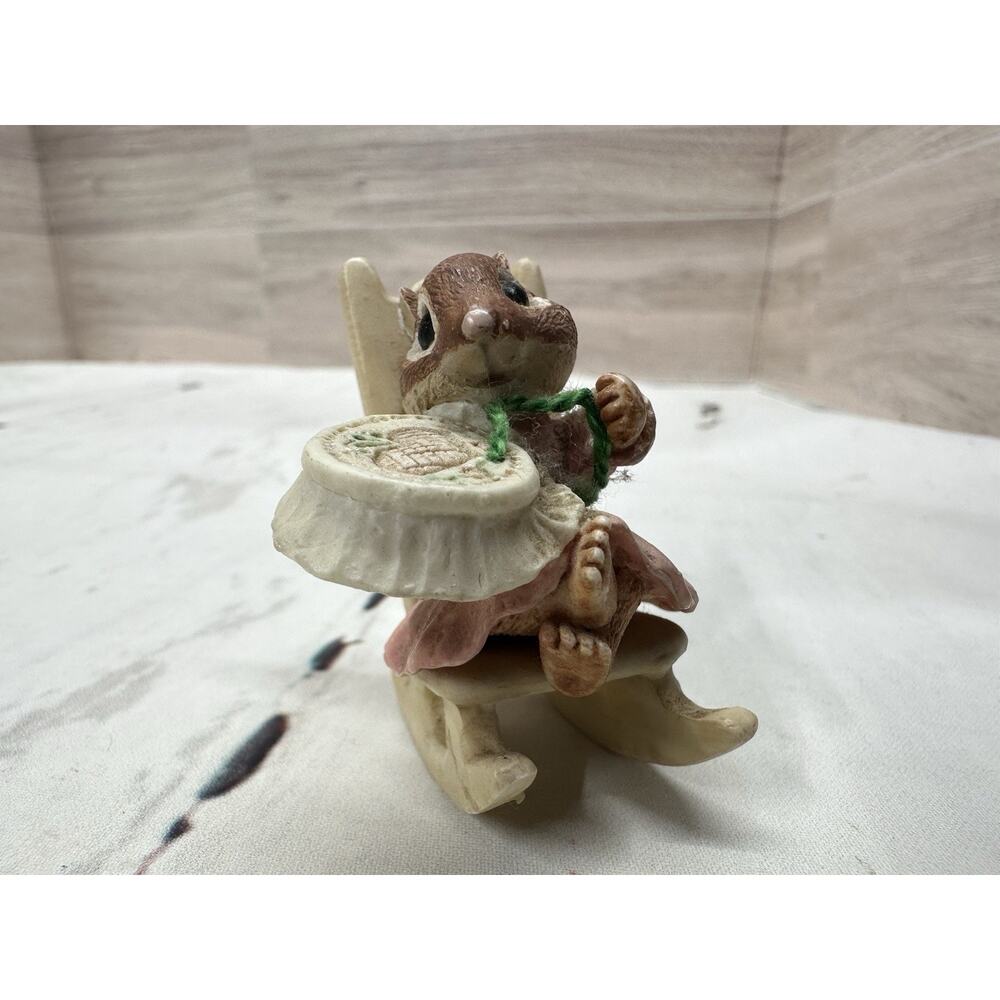 Hallmark Keepsake Tender Touches Loving Stitches Squirrel on Rocking Chair 1991